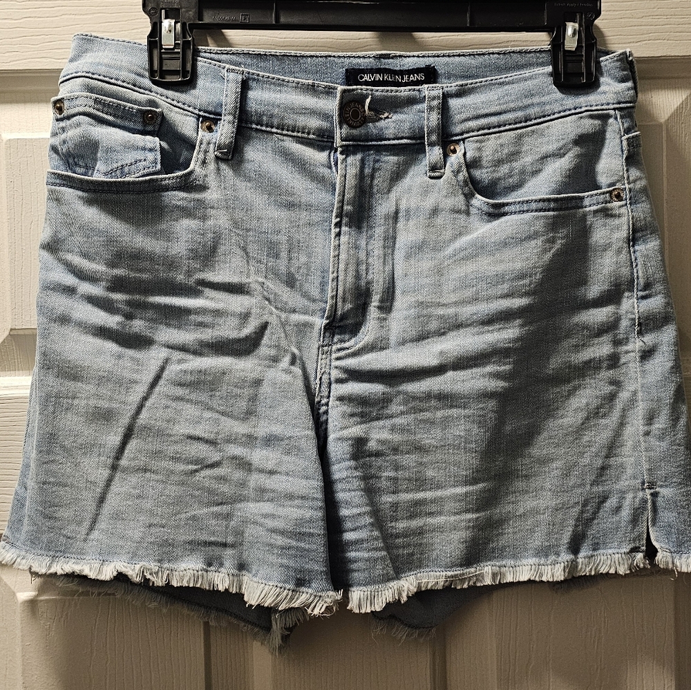 Calvin Klein Light Blue Frayed Denim Shorts